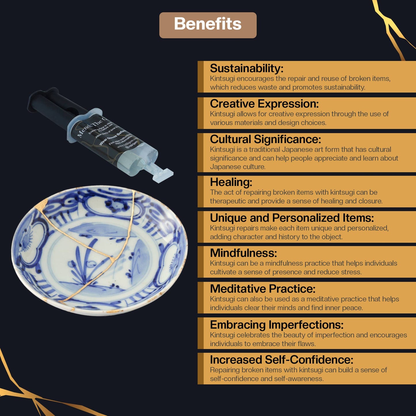Kintsugi Repair Kit - Food Safe - Kintsugi Repair Kit Gold