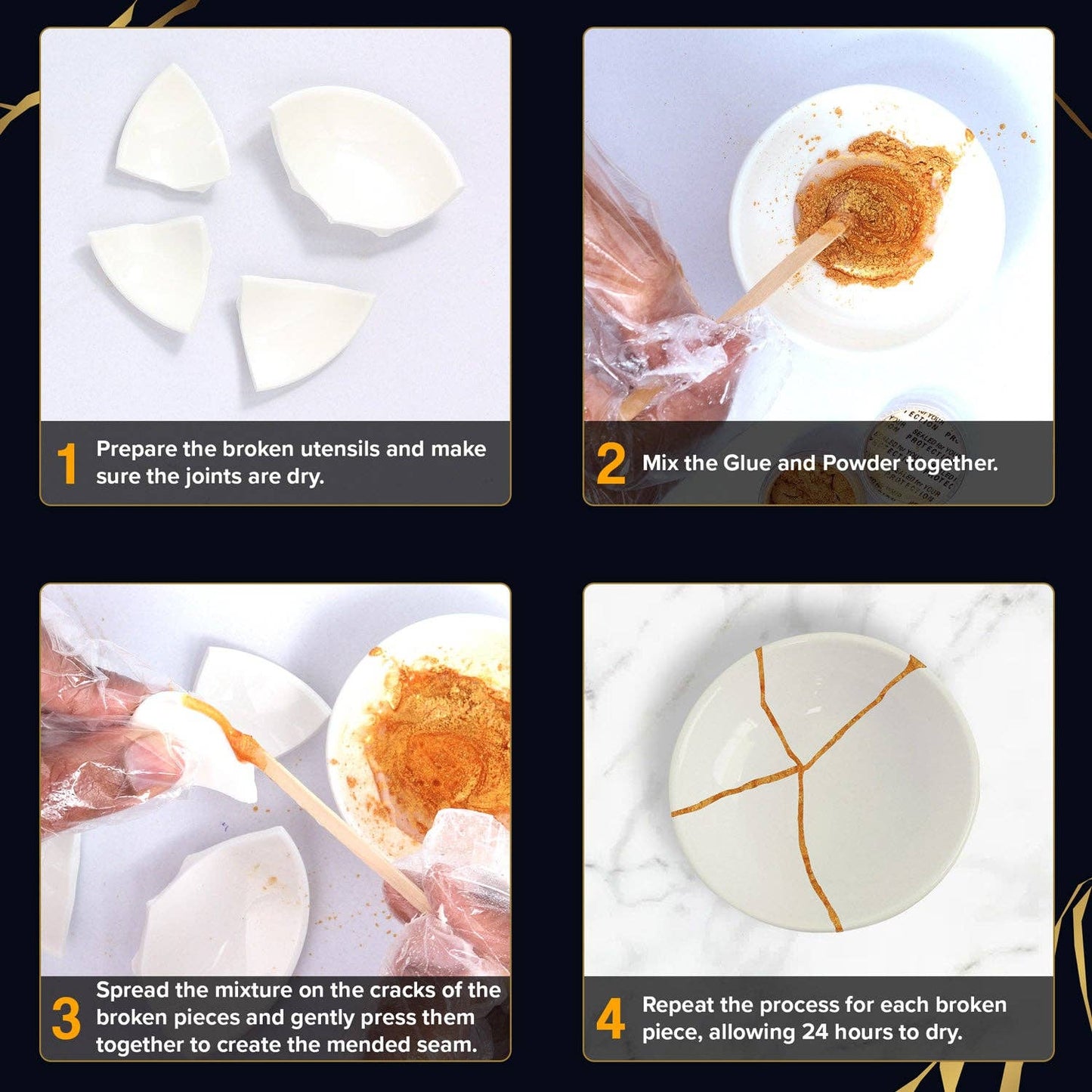 Kintsugi Repair Kit - Food Safe - Kintsugi Repair Kit Gold