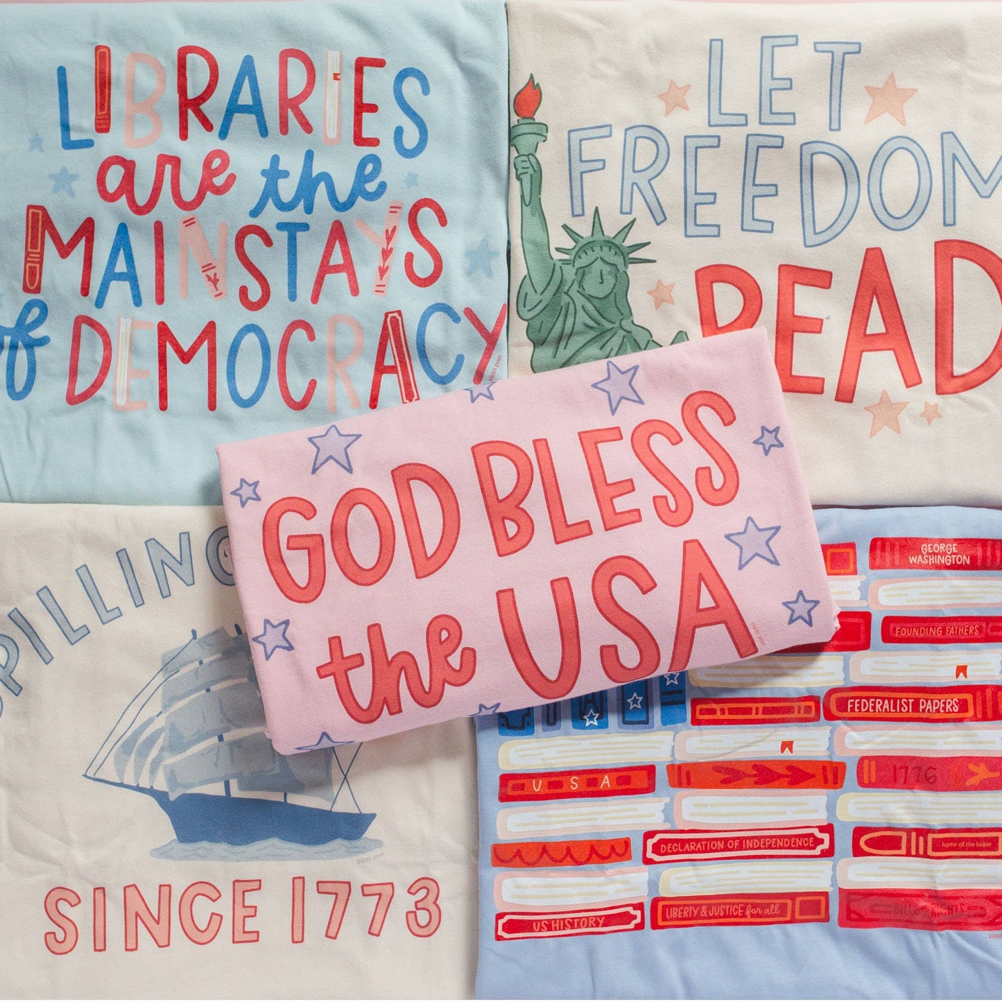 American Flag Books Tee - Hydrangea