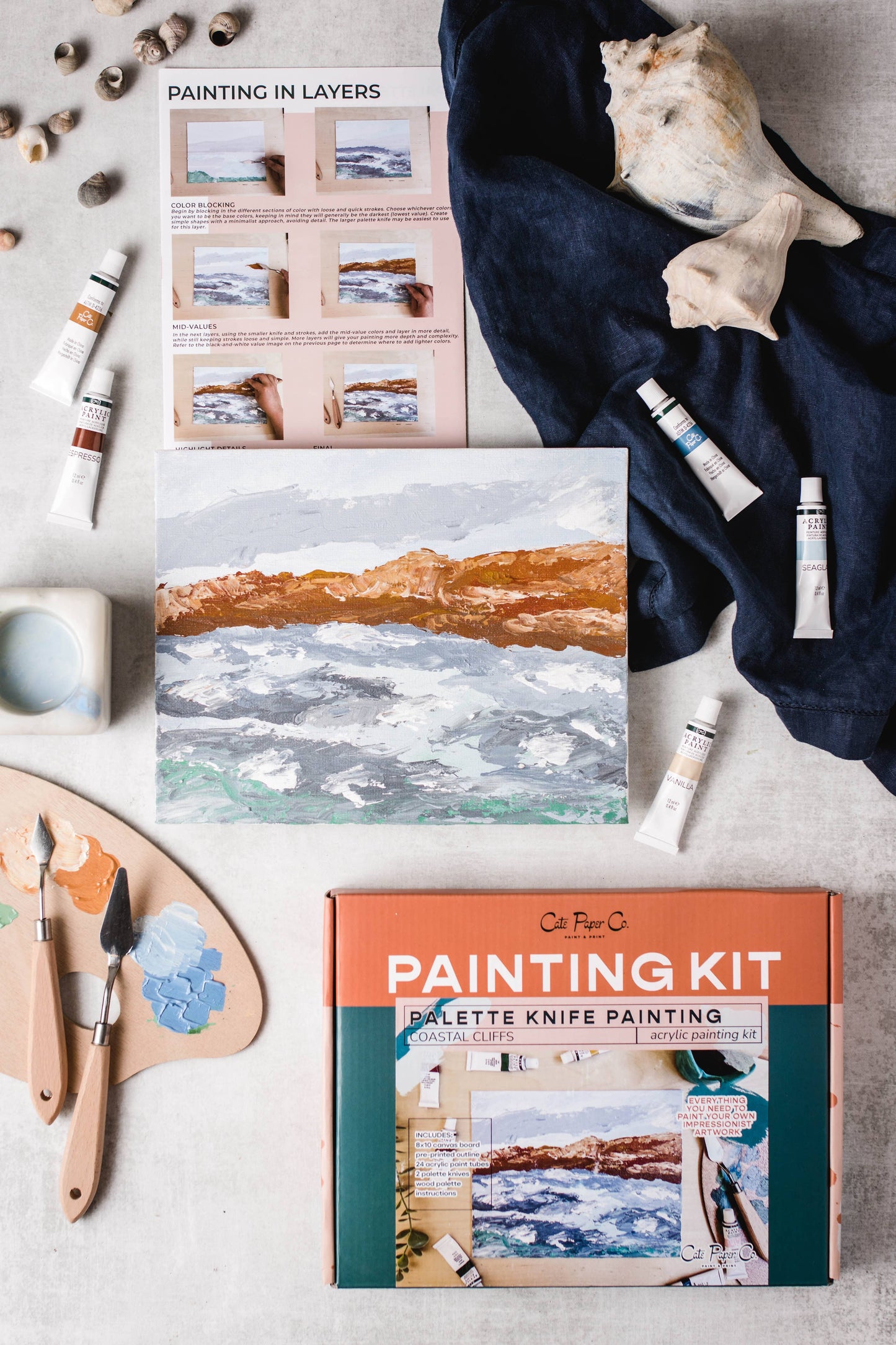Coastal Cliffs palette knife painting kit
