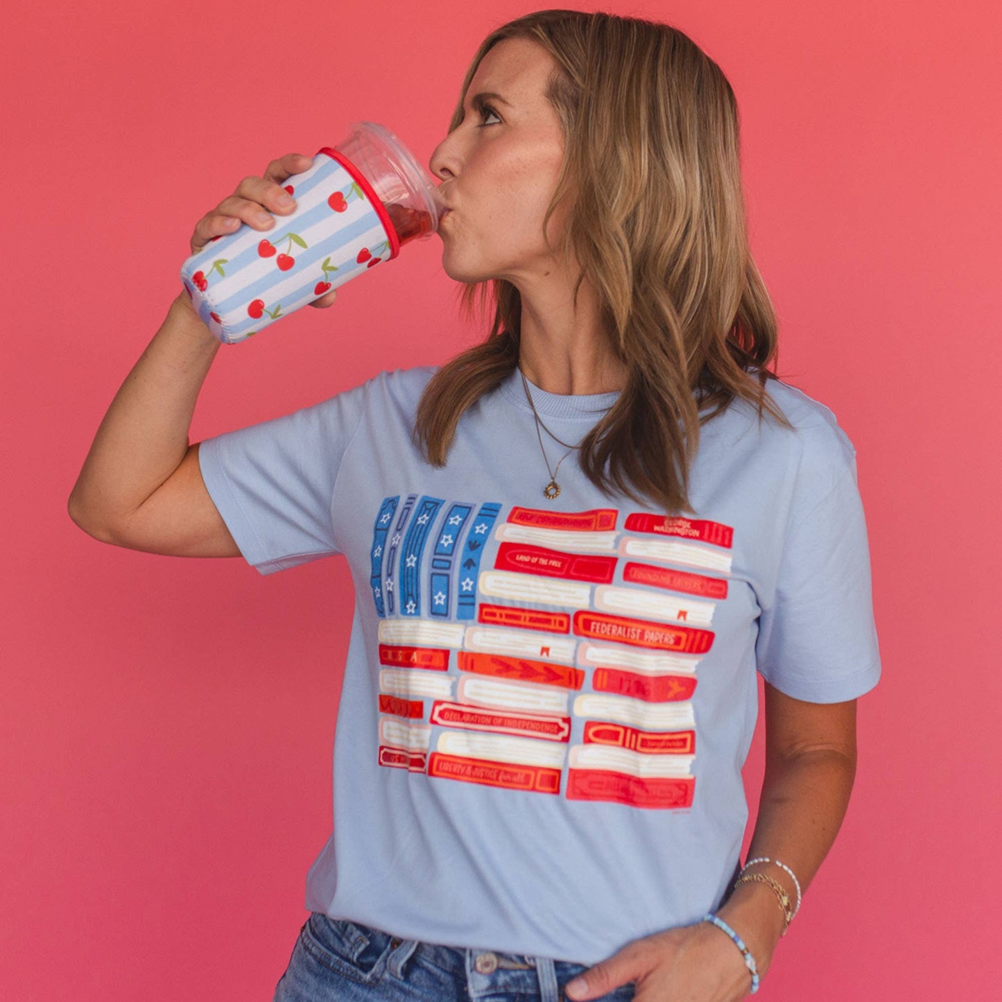 American Flag Books Tee - Hydrangea